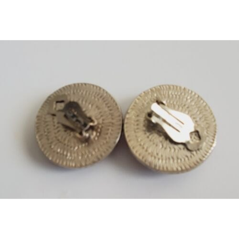 vintage Ellen Designs Silver Tone Pink Button Clip Earrings - Picture 5 of 7